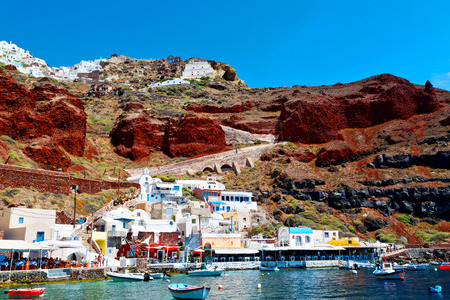 from    boat   in europe greece santorini island house and rocks the skyのeditorial素材