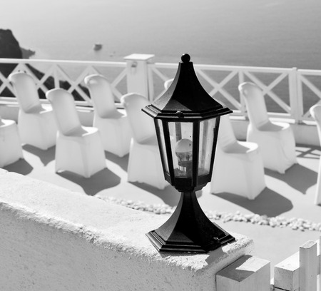 the table       in santorini europe           greece old restaurant chair    and summerの写真素材