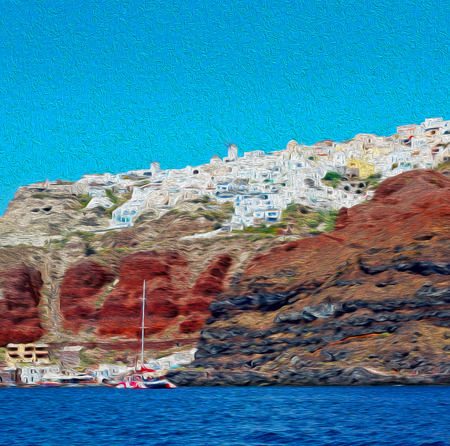 from    boat   in europe greece santorini island house and rocks the skyの写真素材