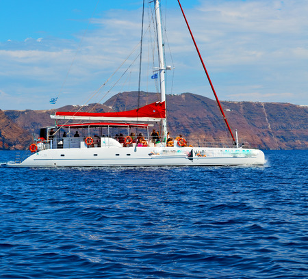 from    boat   in europe greece santorini island house and rocks the skyのeditorial素材
