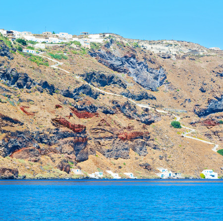 from    boat   in europe greece santorini island house and rocks the skyの写真素材