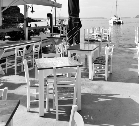 the table       in santorini europe           greece old restaurant chair    and summerの写真素材