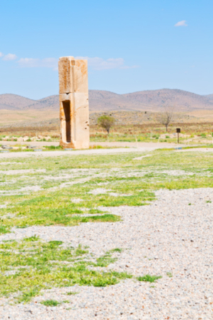 blur  in iran   pasargad the old construction  temple and grave column blurのeditorial素材
