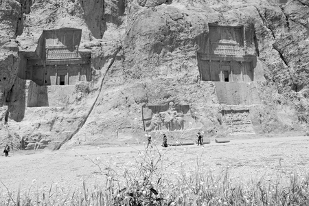 blur in iran near persepolis the old ruins historical destination monuments and mountainの写真素材