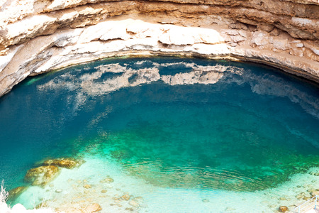 oman old mountain and water in canyon wadi oasi nature paradiseの写真素材