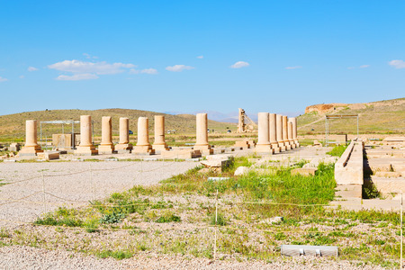 in iran   pasargad the old construction  temple and grave column blurの写真素材