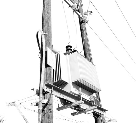 wood pylon energy and current line   in oman the electric cable
