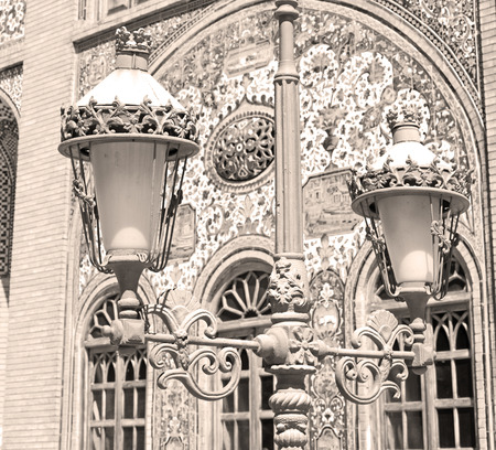 in iran antique palace golestan gate  and garden old eritage and historical placeのeditorial素材