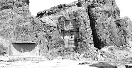 blur in iran near persepolis the old ruins historical destination monuments and mountainの写真素材