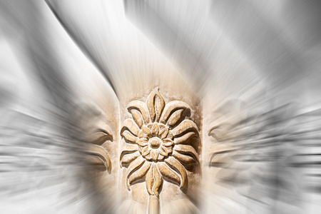 blur  in old iran mousque the column  incision of a flower like abstract backgroundの写真素材