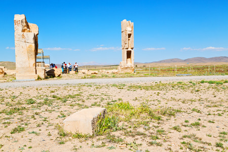 in iran   pasargad the old construction  temple and grave columnのeditorial素材