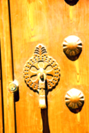 blur in iran antique door entrance and      decorative handle for backgroundの写真素材