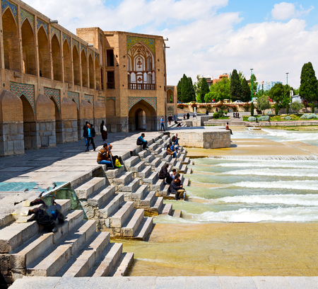 blu in iran  the old bridge and the river antique construction near natureのeditorial素材