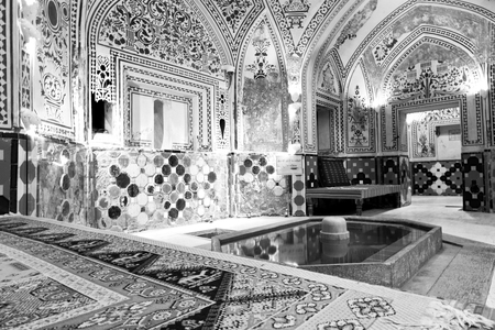 blur in iran  kashan   islamic hammam carpet and fountain for the relaxのeditorial素材