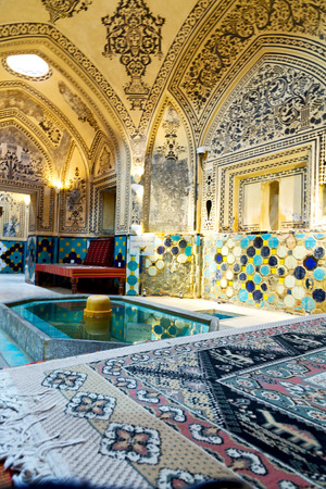 blur in iran  kashan   islamic hammam carpet and fountain for the relaxのeditorial素材
