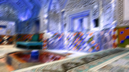 blur in iran  kashan   islamic hammam carpet and fountain for the relaxの写真素材