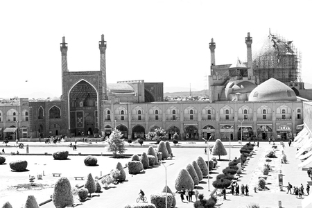 blur in iran   the old square of isfahan prople garden tree heritage tourism and mosqueのeditorial素材