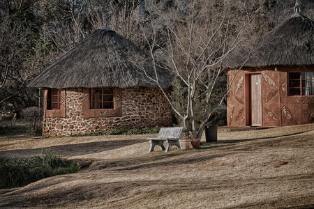 blur  in lesotho malealea street village near  mountain  and coultivation fieldの写真素材