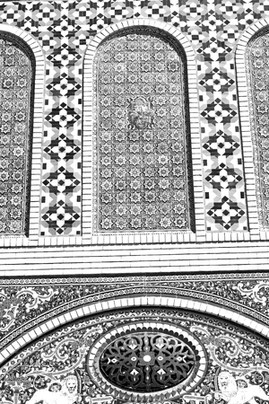 blur in iran the old decorative flower  tiles from antique mosque like backgroundの写真素材