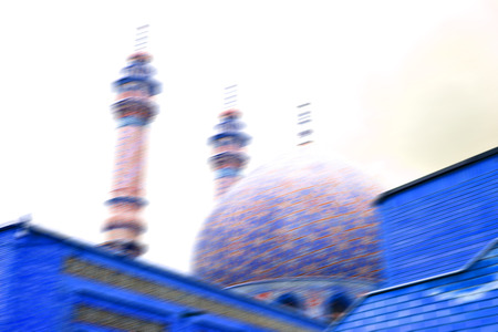 blur in iran  and old antique mosque    minaret religion  persian architectureの写真素材