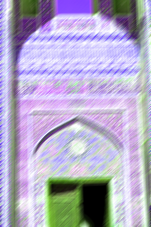 blur in iran the old decorative flower  tiles from antique mosque like backgroundの写真素材