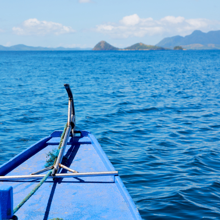 blur  in  philippines   view of the island hill from the prow of a boatの写真素材