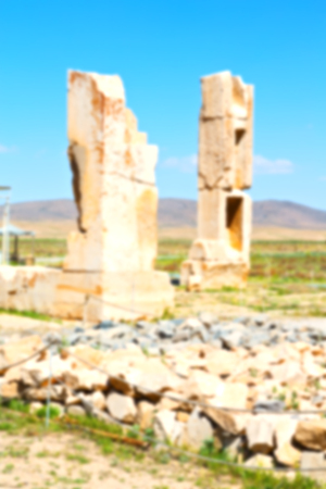 blur  in iran   pasargad the old construction  temple and grave column blurの写真素材