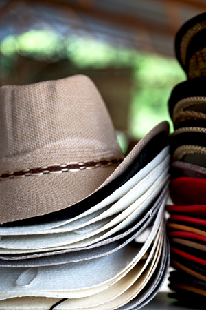 blur  in  philippines  lots of fashion trandy hats in a market like souvenirの写真素材