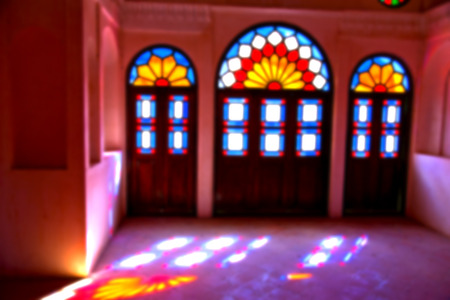 in iran blur colors from the windows the old mosque traditional scenic lightの写真素材