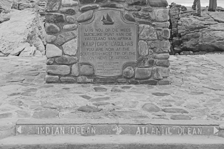 in south africa  road sign of cape agulahs the most southern african pointの写真素材