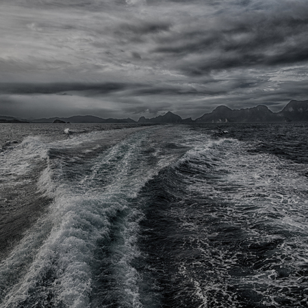 blur  in  philippines   a view from  boat  and the pacific ocean  mountain backgroundの写真素材