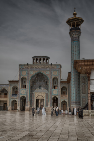 in iran the old      mosque and traditional wall tile incision near minaretのeditorial素材