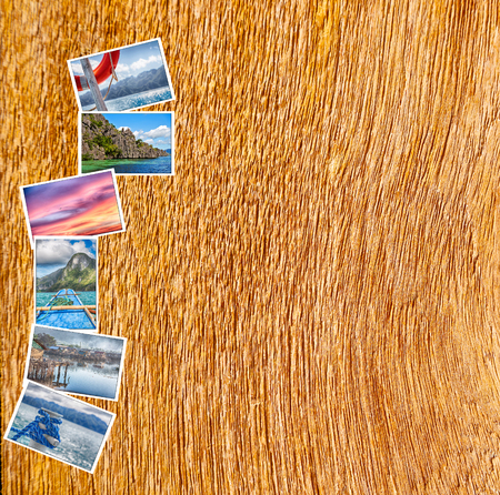 my own images from all over the philippines in a  wood table patchworkの写真素材