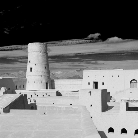 fort battlesment sky and    star brick in oman   muscat the old defensive  の写真素材
