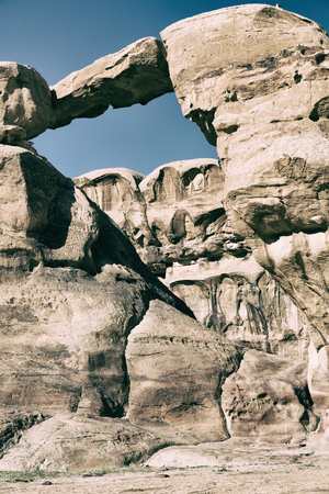 wadi rum in jordan the old desert and the rock near the holeの写真素材