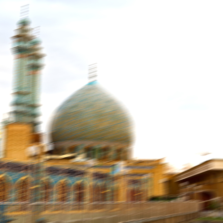 blur in iran  and old antique mosque    minaret religion  persian architectureの写真素材