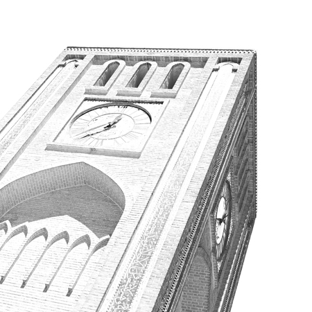 in iran old yazd city and  the antique brick    clock  tower near the skyの写真素材