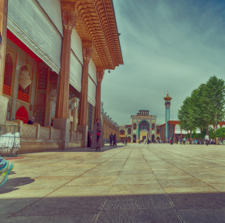 in iran the old      mosque and traditional wall tile incision near minaretのeditorial素材
