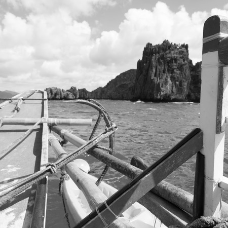blur  in  philippines   view of the island hill from the prow of a boatの写真素材