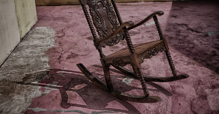 in  philippines old dirty terrace whith rocking chair empty の写真素材