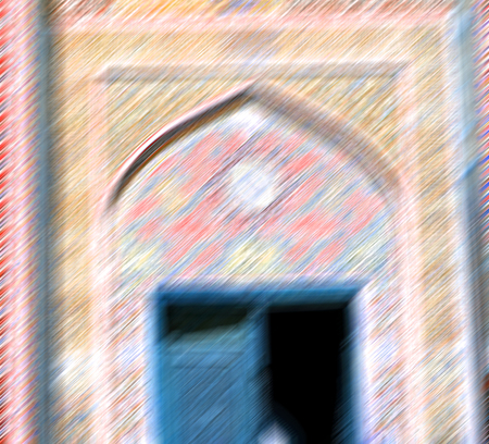 blur in iran the old decorative flower  tiles from antique mosque like backgroundの写真素材