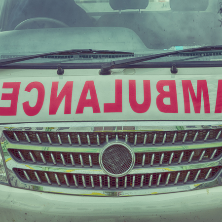 in  philippines old dirty bonnet of an ambulance concept of medical careの写真素材