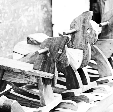 in a old market rocking horse made in wood like abstract conceptの写真素材