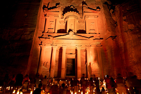 the antique site of petra in jordan the beautiful wonder of the world at nightのeditorial素材