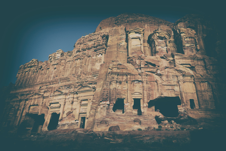 tomb in the antique site of petra in jordan the beautiful wonder of the worldのeditorial素材