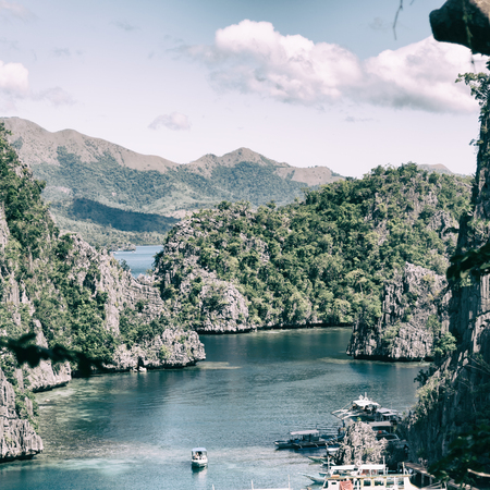 in  philippines  view from a cliff of the beautiful paradise bay and tropical lagoonの写真素材