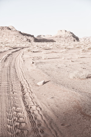 in the wadi rum desert of jordan  sand and mountain  adventure destinationの写真素材