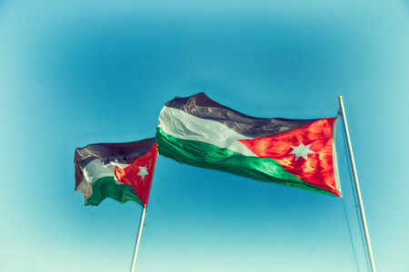 in jordan the national flag in the wind and skyの写真素材