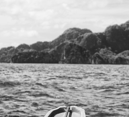 blur  in  philippines   view of the island hill from the prow of a boatの写真素材