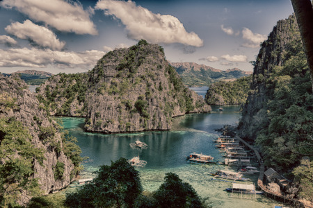 in  philippines  view from a cliff of the brautiful paradise bay and tropical lagoonの写真素材